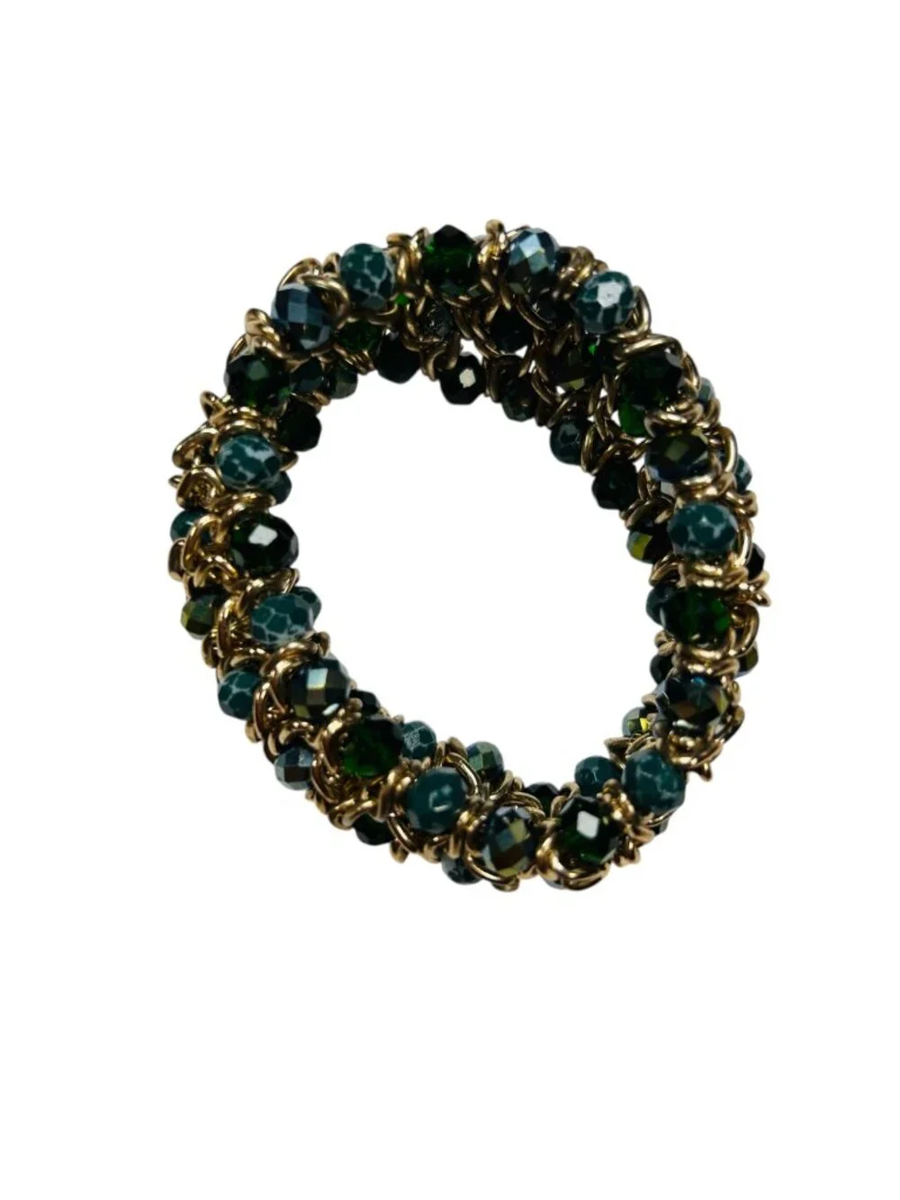 Green Gold Bracelet Sparkly Elastic Beaded
